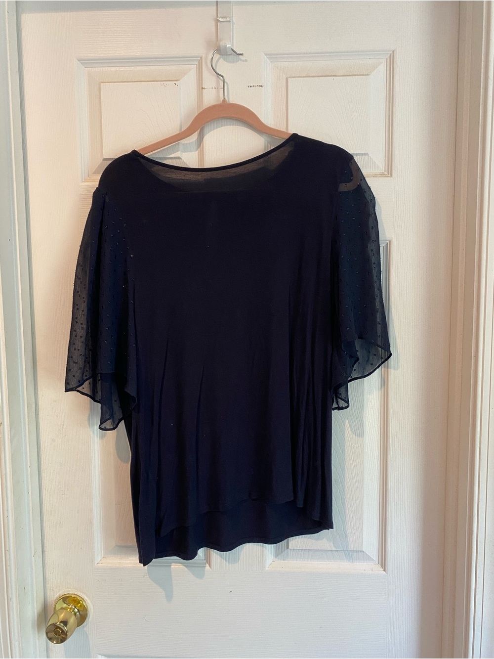 LOFT Navy Sheer Flutter Sleeve Blouse